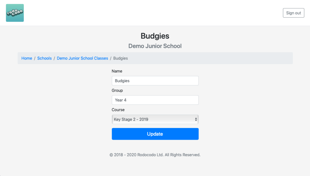 Class update page